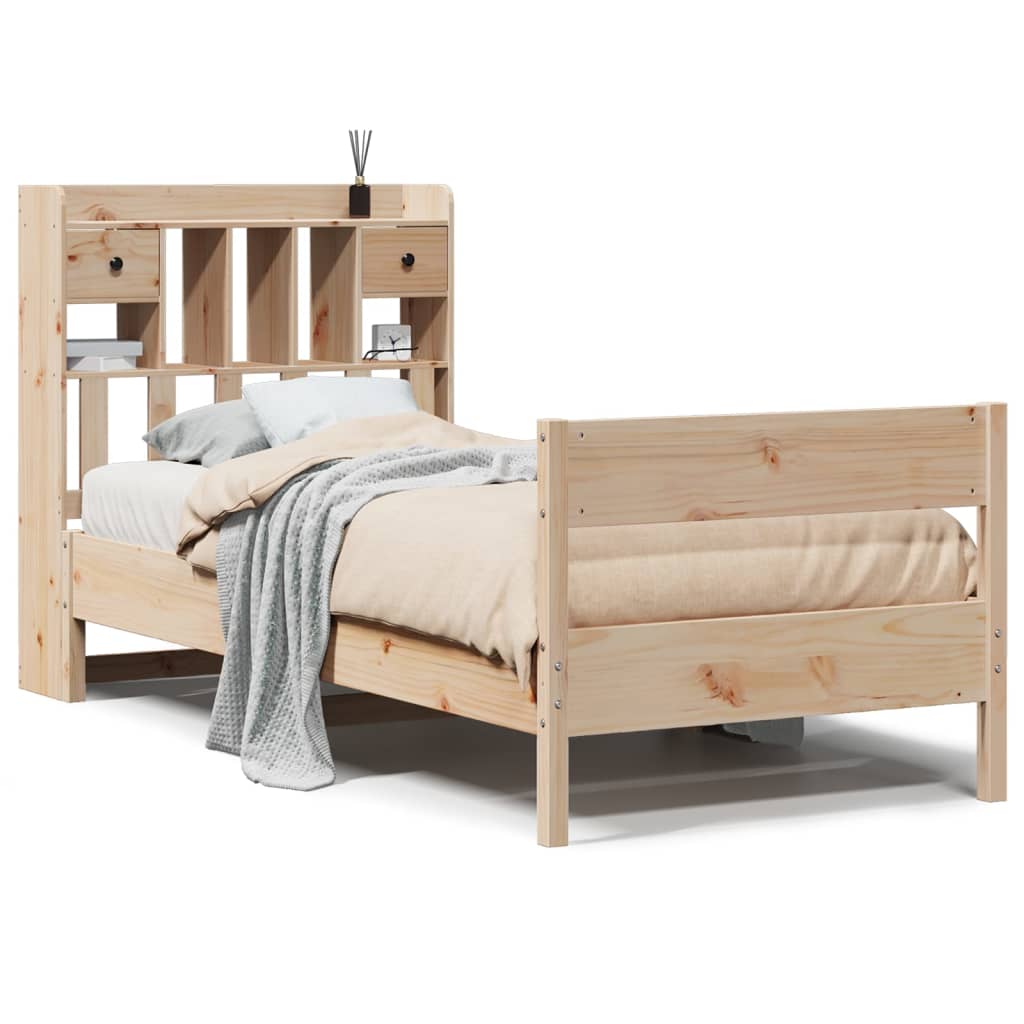 Seng med bokhylle uten madrass 75x190 cm heltre furu