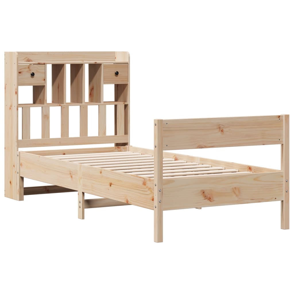Seng med bokhylle uten madrass 75x190 cm heltre furu