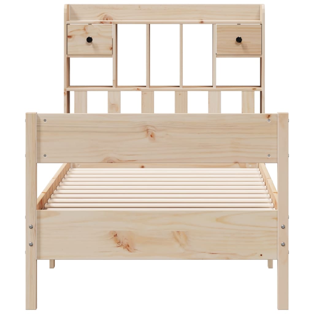 Seng med bokhylle uten madrass 75x190 cm heltre furu