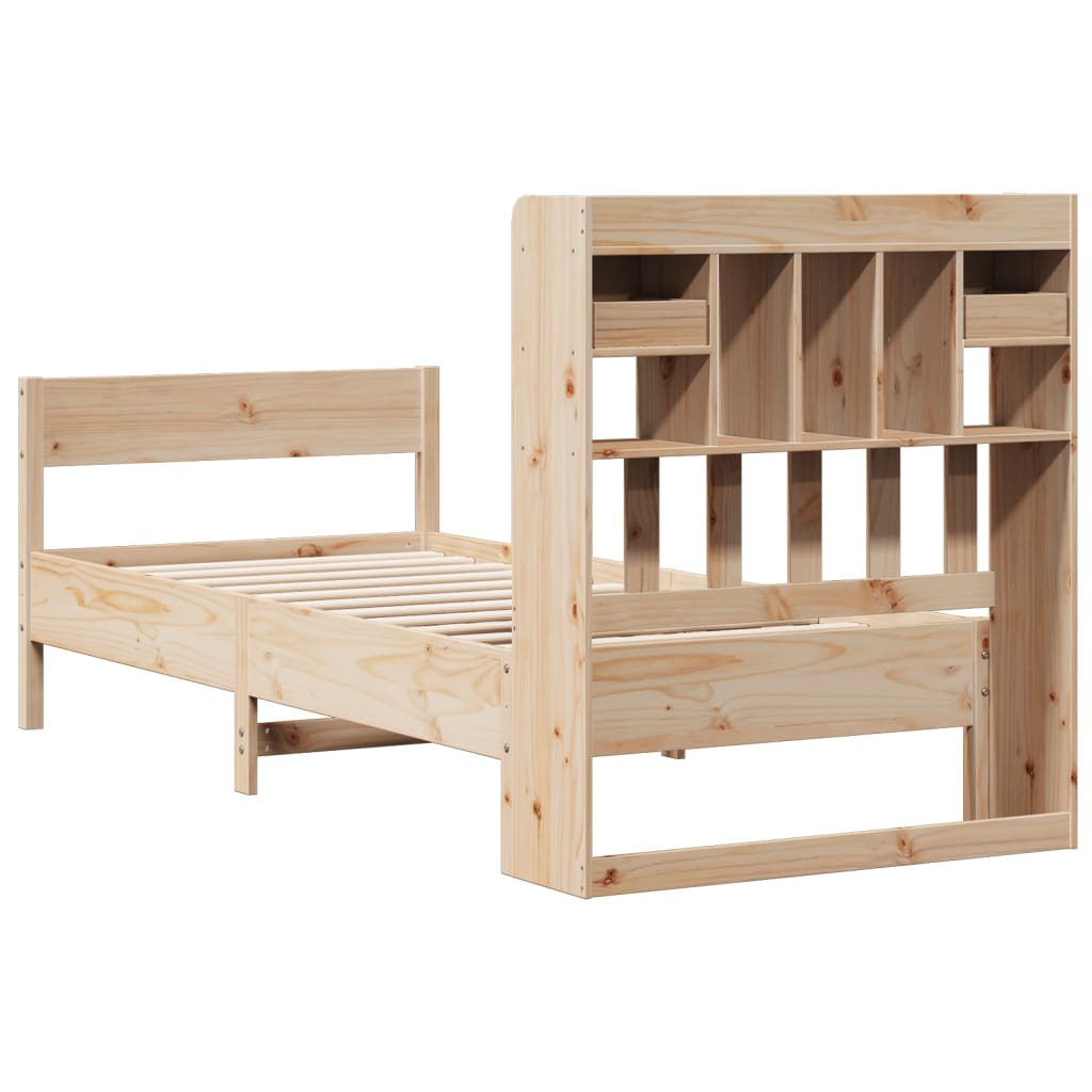 Seng med bokhylle uten madrass 75x190 cm heltre furu