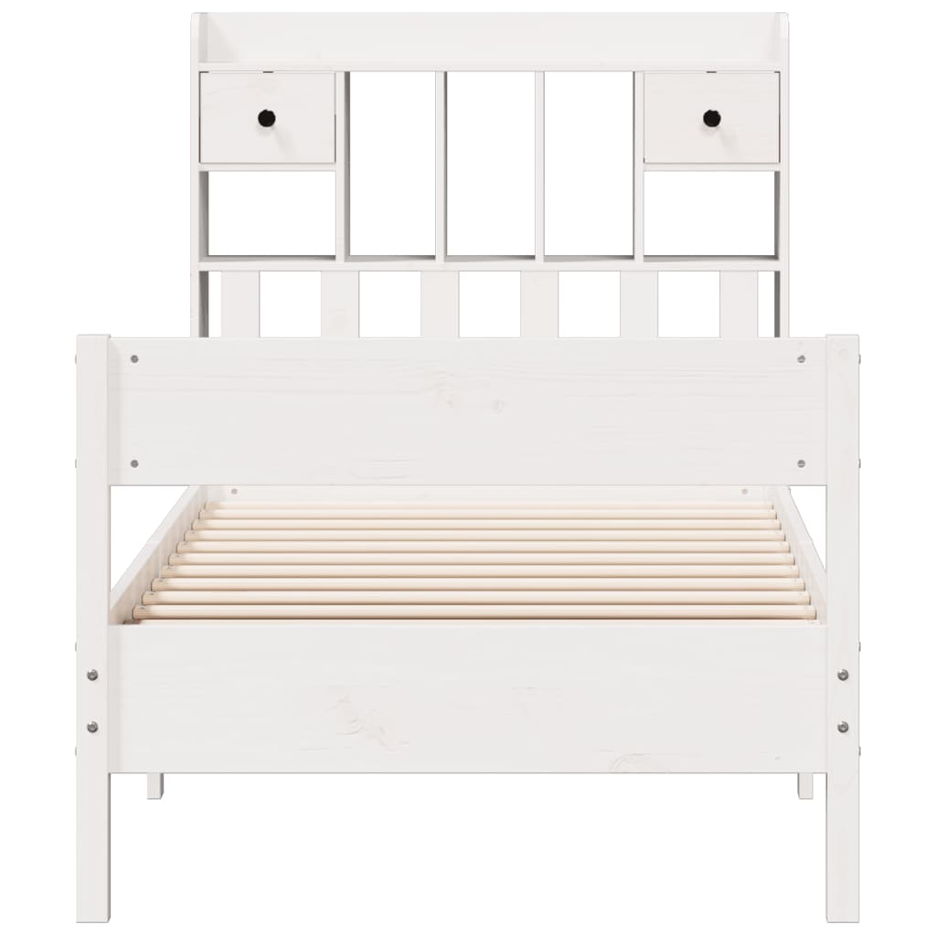 Seng med bokhylle uten madrass hvit 75x190 cm heltre furu