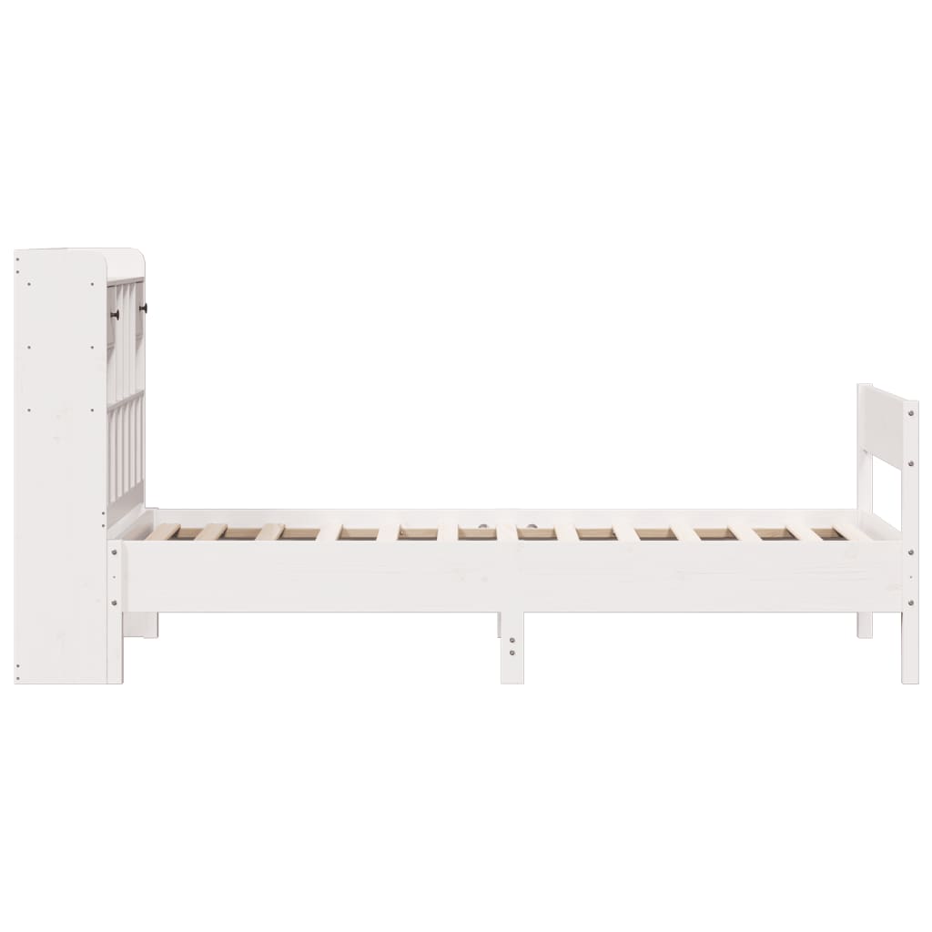 Seng med bokhylle uten madrass hvit 75x190 cm heltre furu