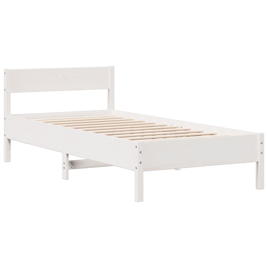 Seng med bokhylle uten madrass hvit 75x190 cm heltre furu