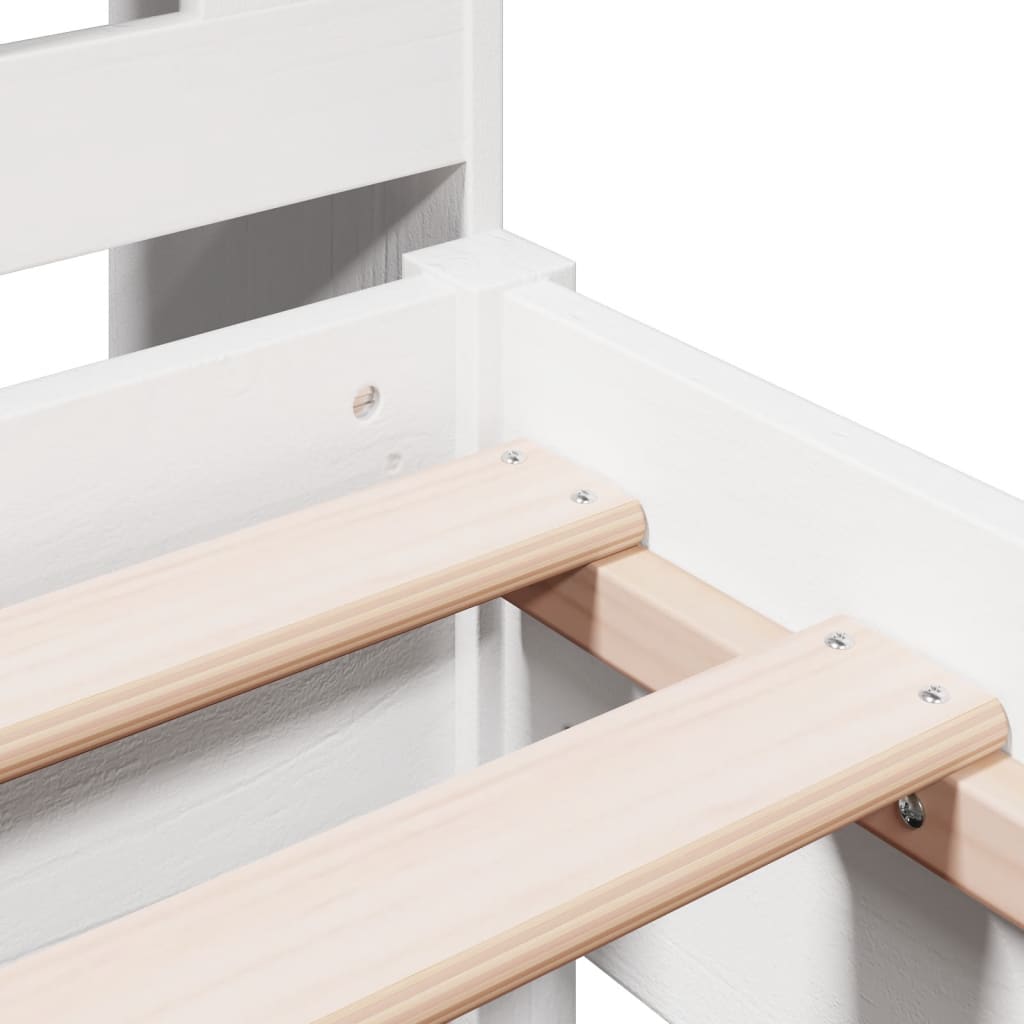 Seng med bokhylle uten madrass hvit 75x190 cm heltre furu