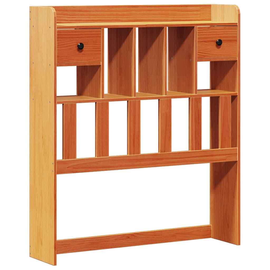 Seng med bokhylle uten madrass voksbrun 75x190 cm heltre furu