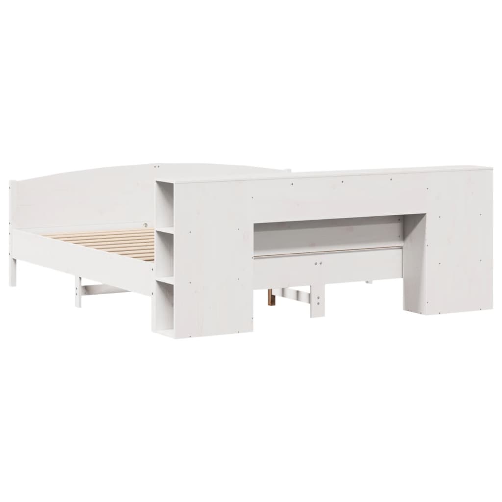 Seng med bokhylle uten madrass hvit 180x200 cm heltre furu