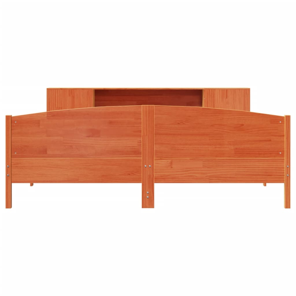 Seng med bokhylle uten madrass voksbrun 180x200 cm heltre furu