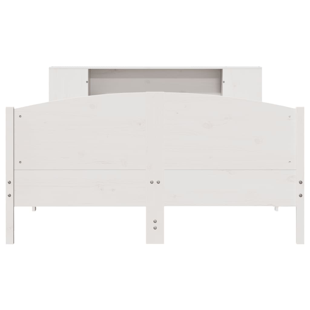 Seng med bokhylle uten madrass hvit 160x200 cm heltre furu