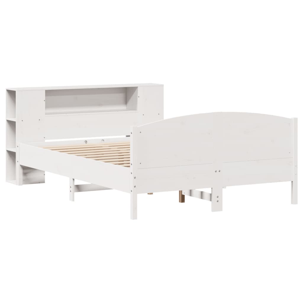 Seng med bokhylle uten madrass hvit 150x200 cm heltre furu