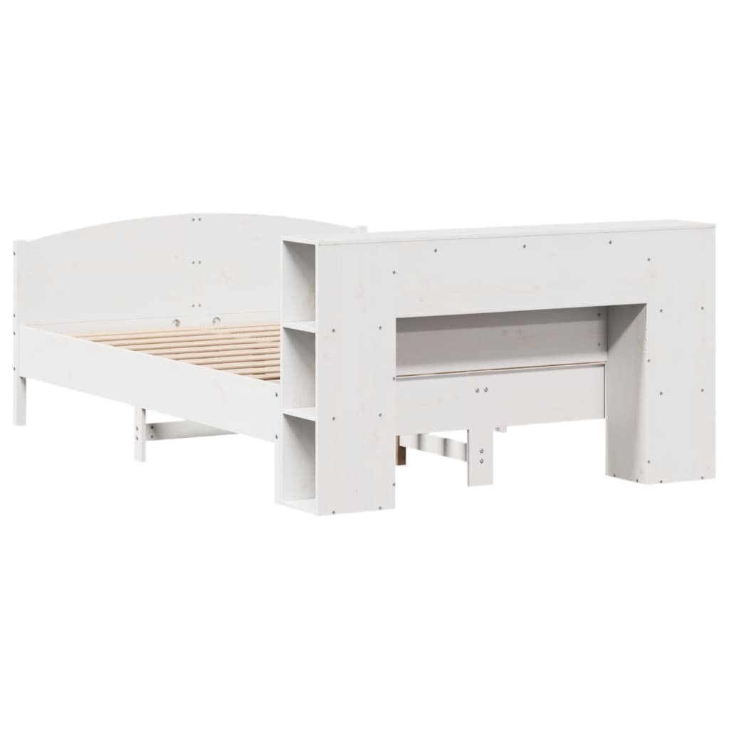 Seng med bokhylle uten madrass hvit 150x200 cm heltre furu