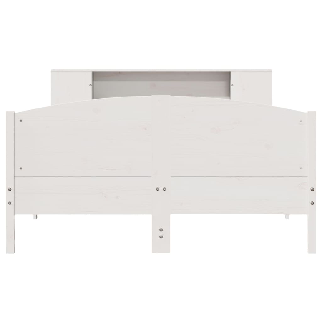 Seng med bokhylle uten madrass hvit 140x200 cm heltre furu