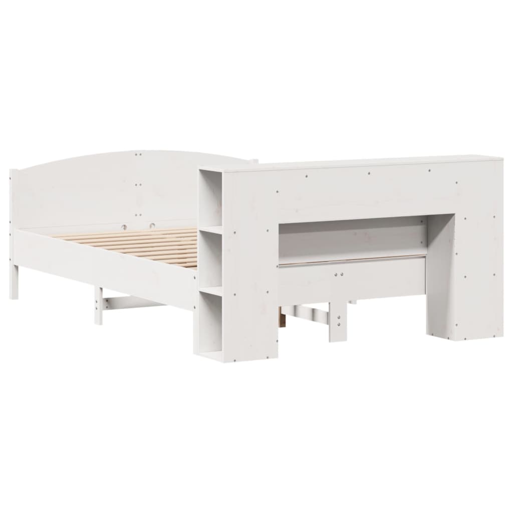 Seng med bokhylle uten madrass hvit 140x200 cm heltre furu