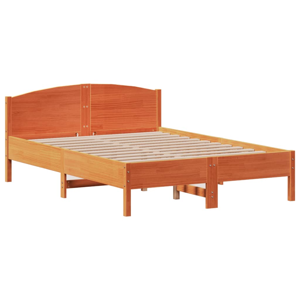 Seng med bokhylle uten madrass voksbrun 140x200 cm heltre furu