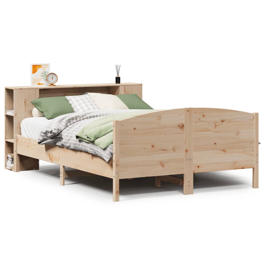 Seng med bokhylle uten madrass 135x190 cm heltre furu