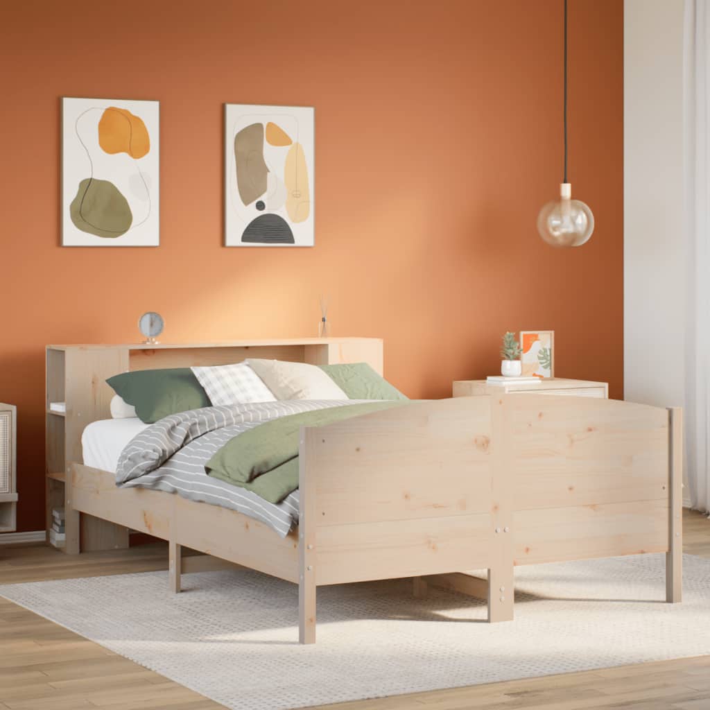 Seng med bokhylle uten madrass 135x190 cm heltre furu