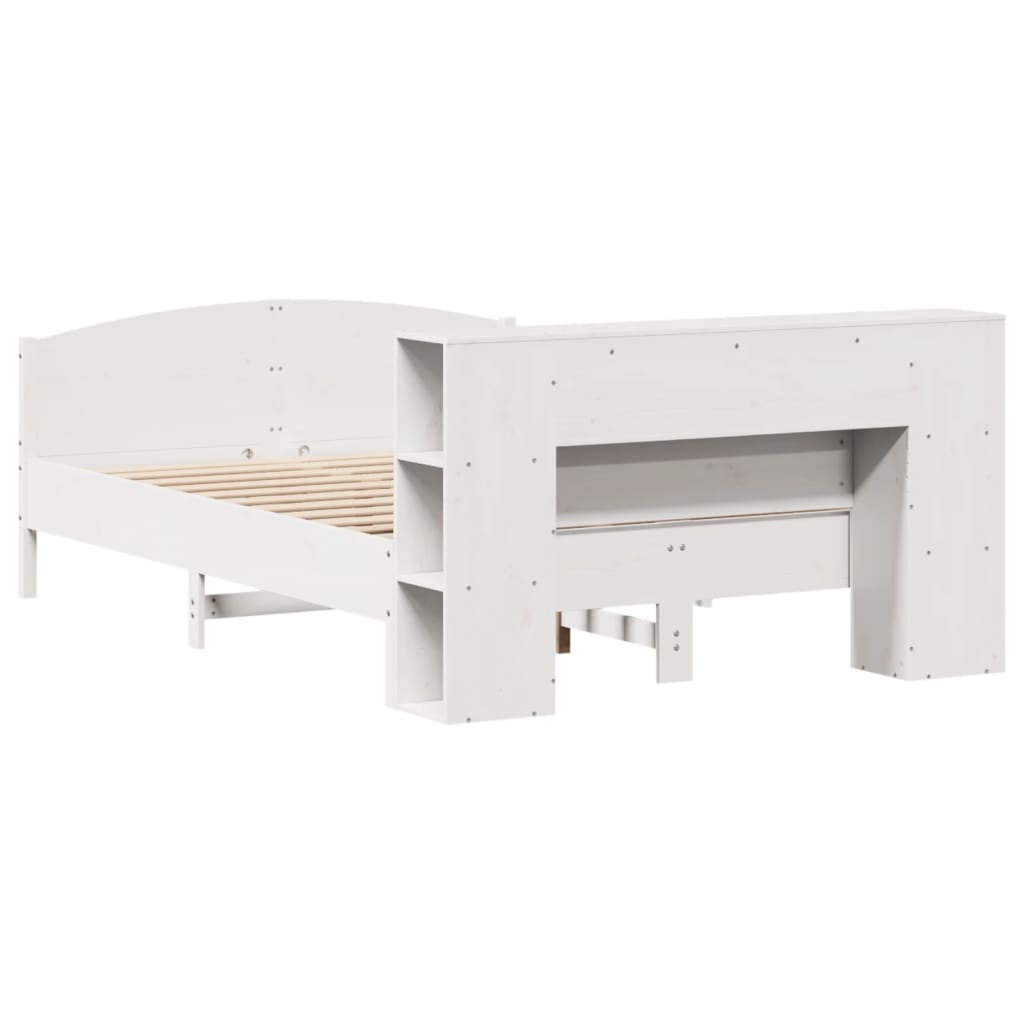 Seng med bokhylle uten madrass hvit 135x190 cm heltre furu