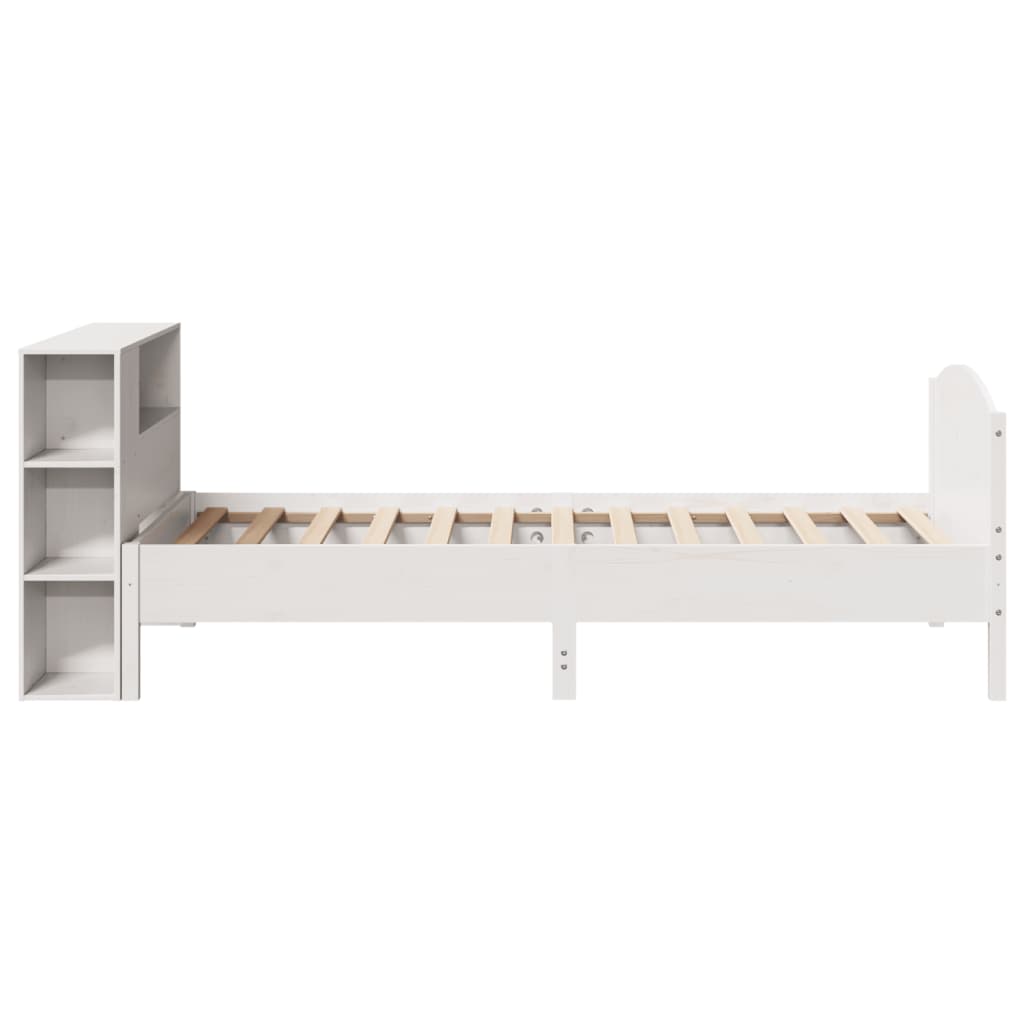 Seng med bokhylle uten madrass hvit 75x190 cm heltre furu