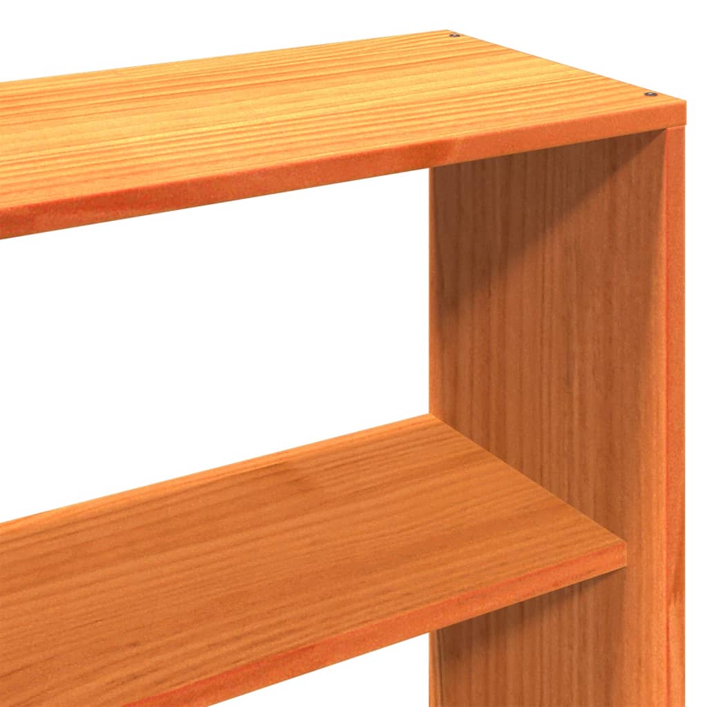 Seng med bokhylle uten madrass voksbrun 200x200 cm heltre furu