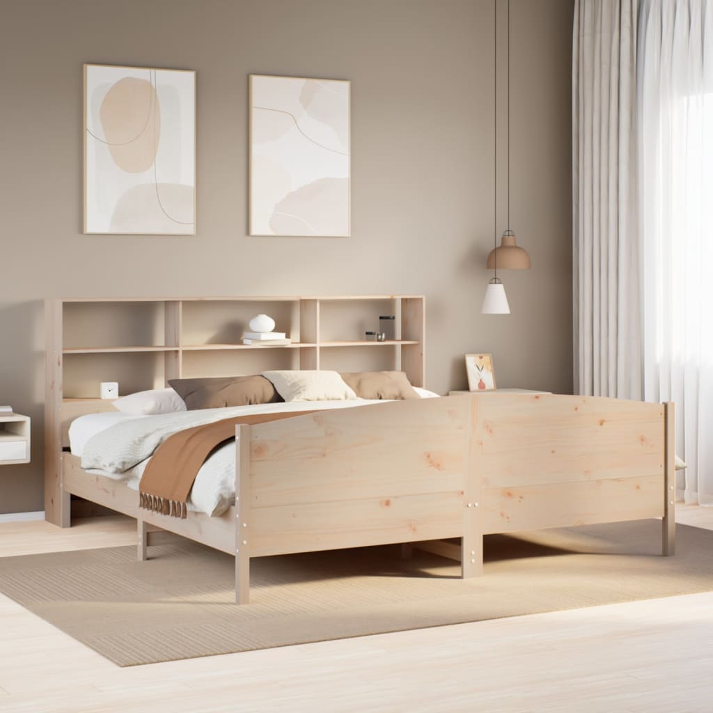 Seng med bokhylle uten madrass 180x200 cm heltre furu