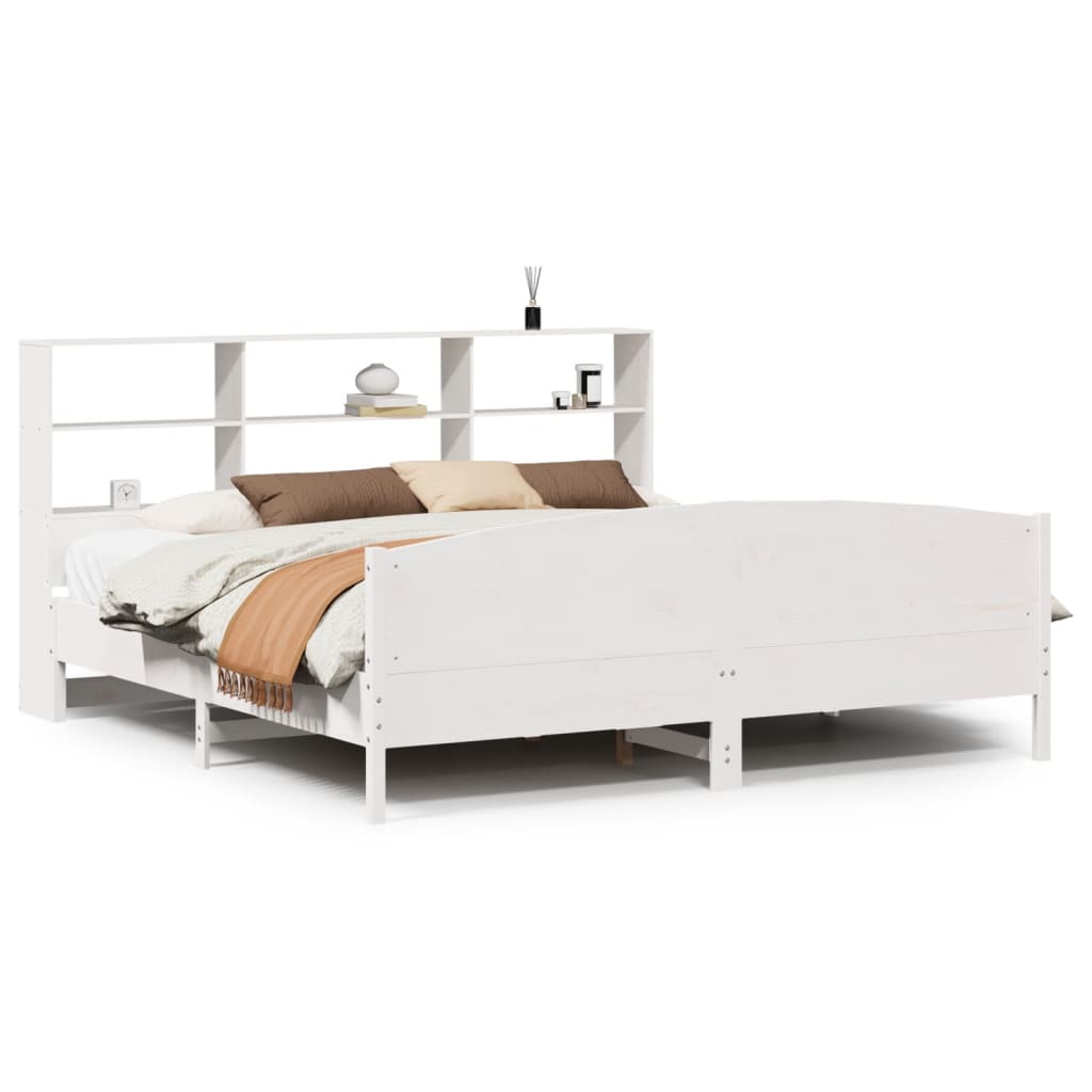 Seng med bokhylle uten madrass hvit 180x200 cm heltre furu