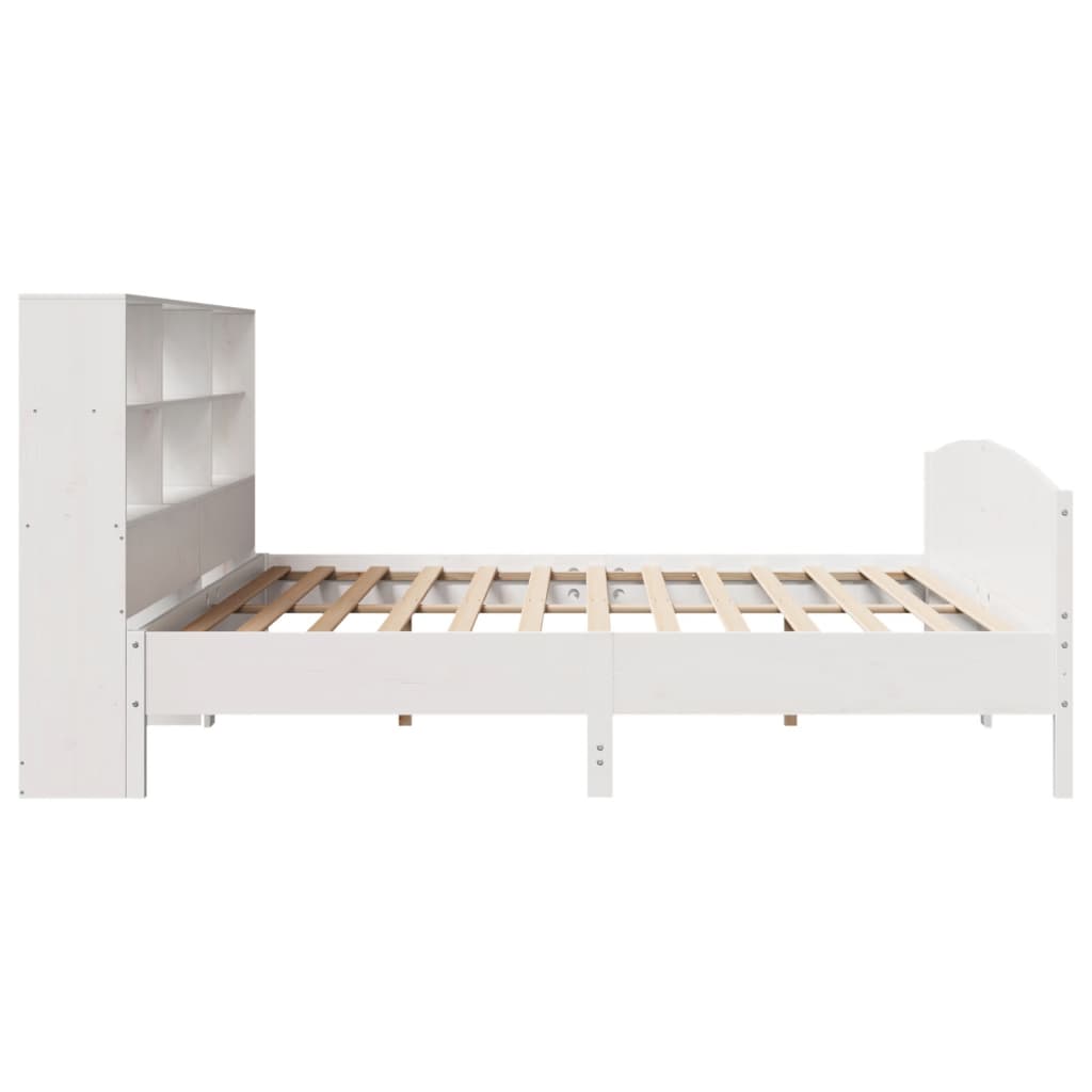 Seng med bokhylle uten madrass hvit 180x200 cm heltre furu