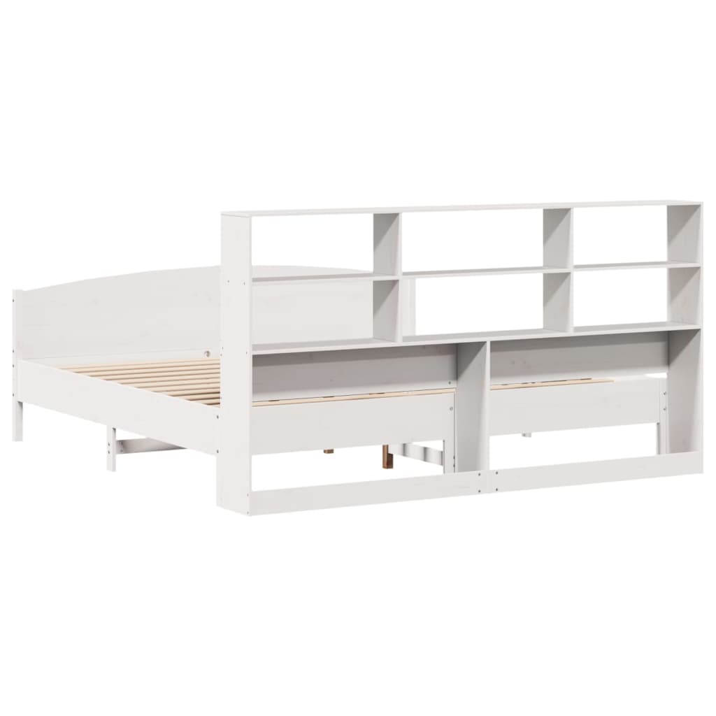 Seng med bokhylle uten madrass hvit 180x200 cm heltre furu