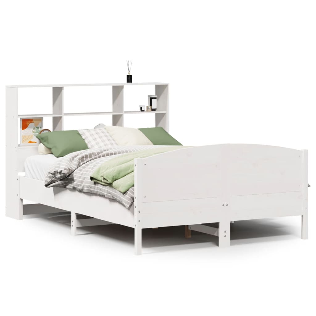Seng med bokhylle uten madrass hvit 160x200 cm heltre furu