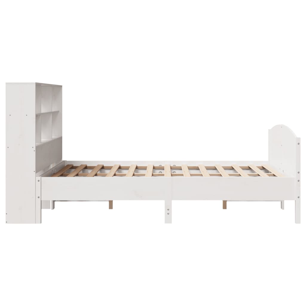 Seng med bokhylle uten madrass hvit 160x200 cm heltre furu