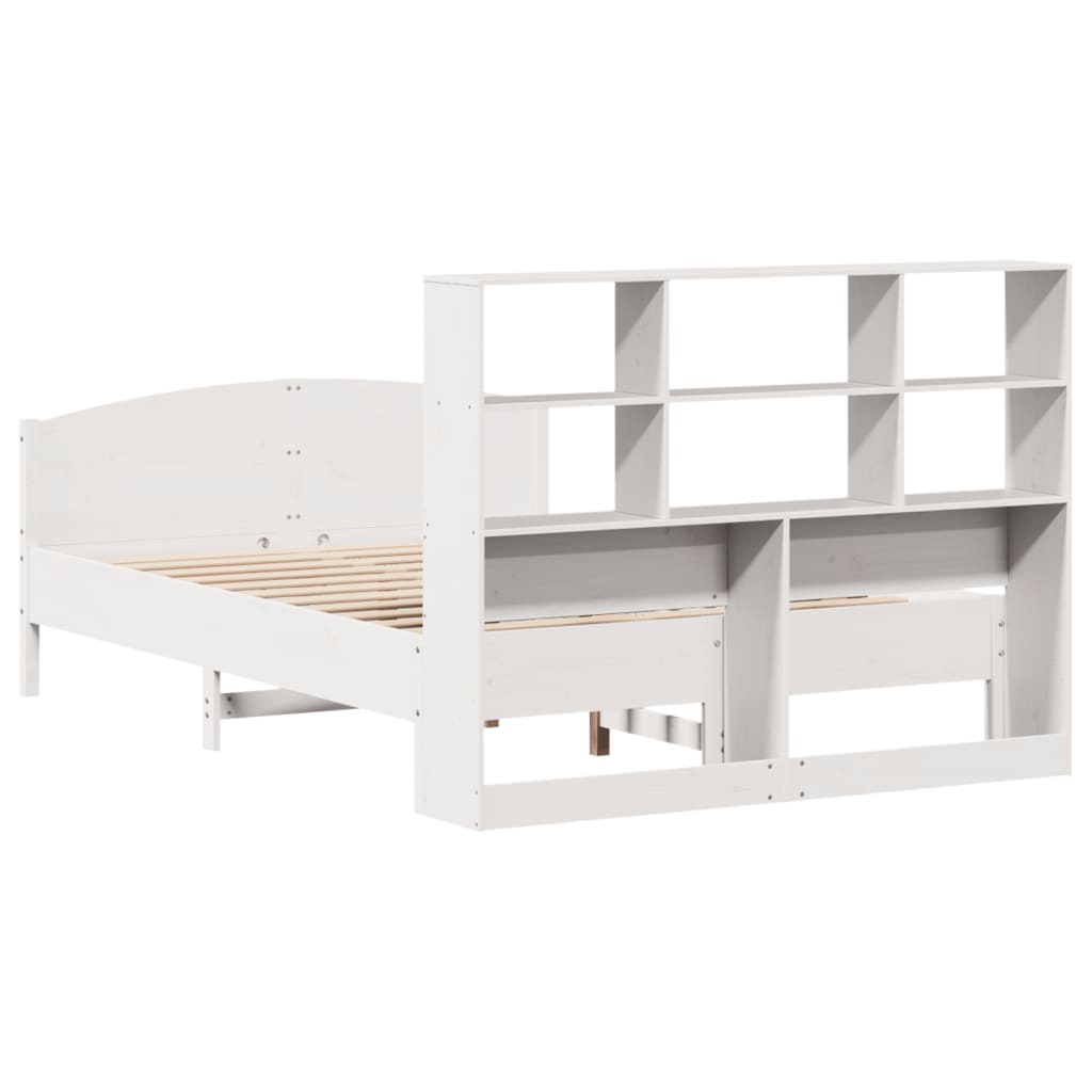 Seng med bokhylle uten madrass hvit 160x200 cm heltre furu