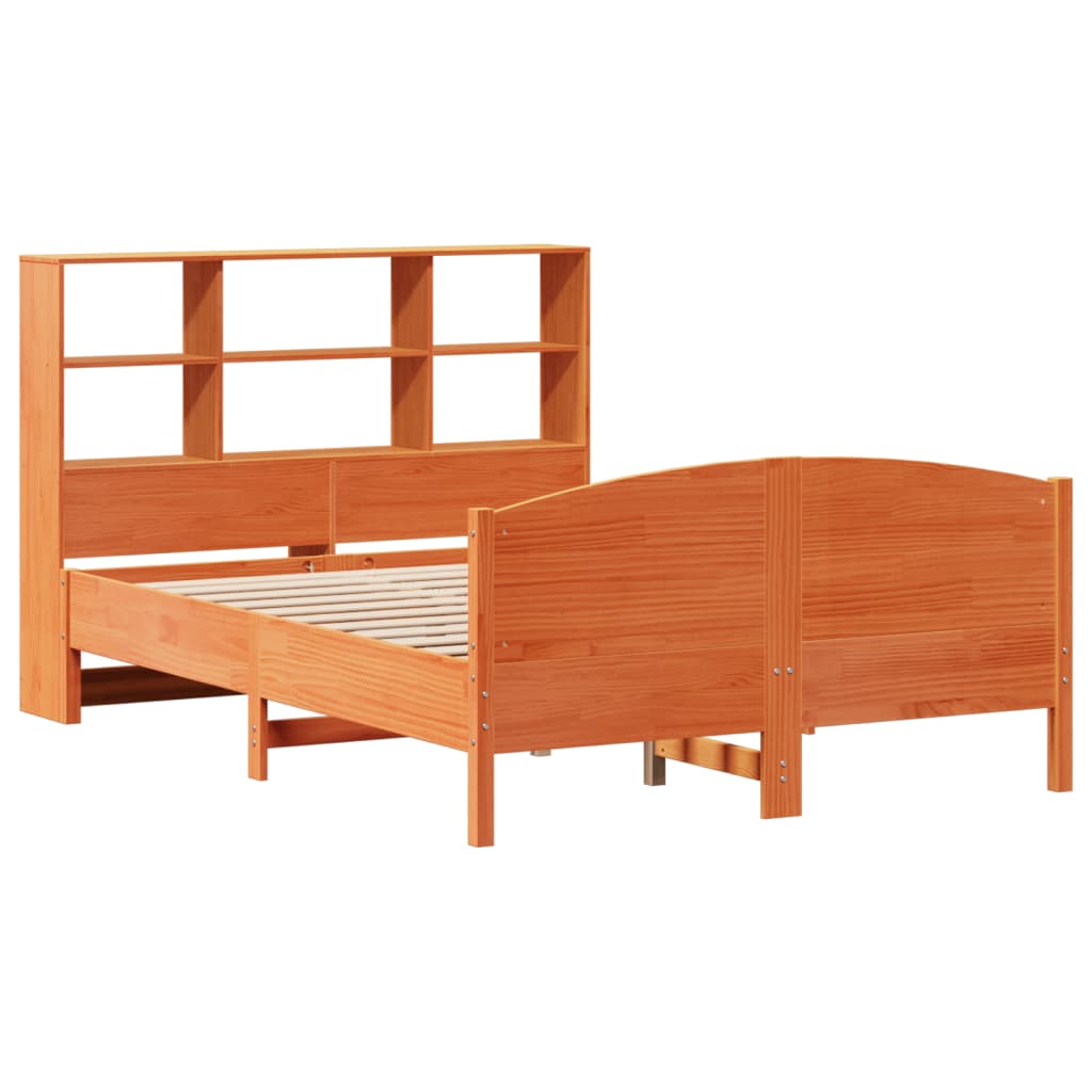 Seng med bokhylle uten madrass voksbrun 160x200 cm heltre furu