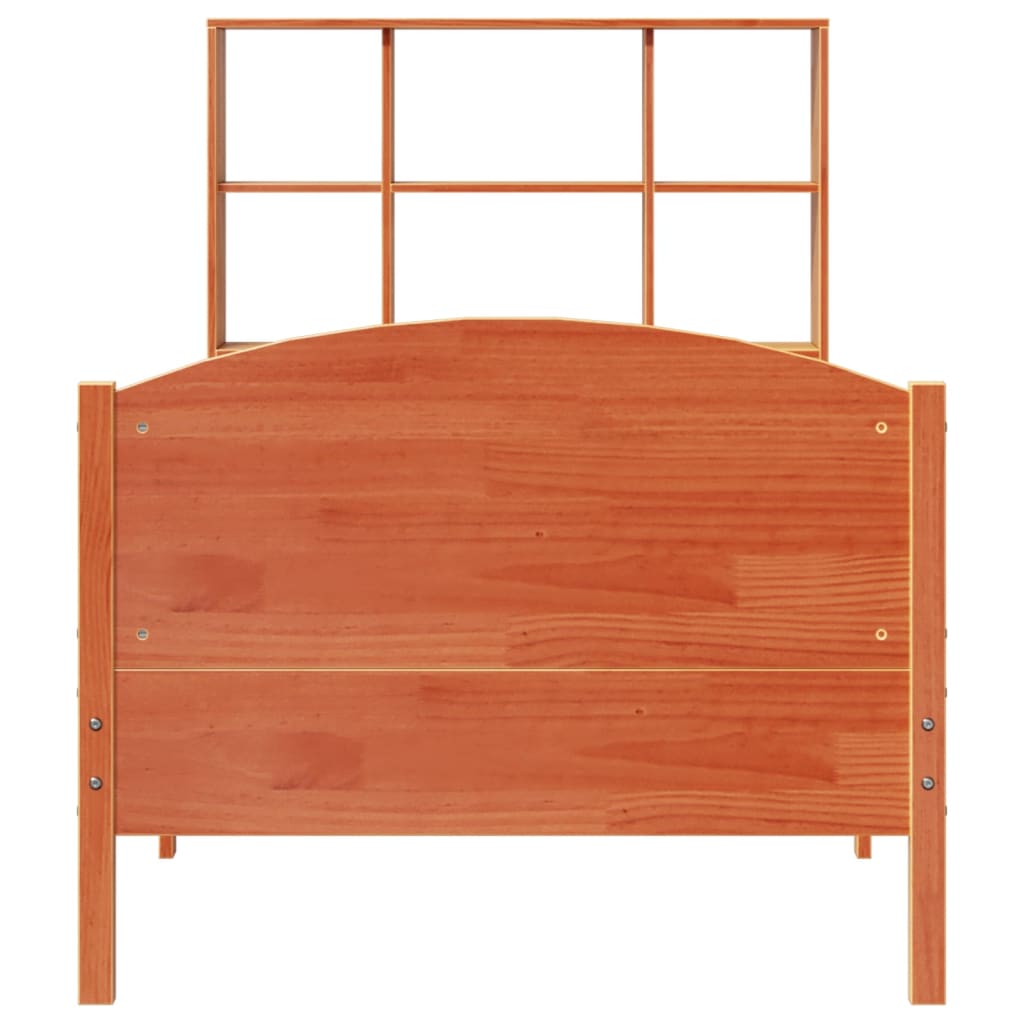 Seng med bokhylle uten madrass voksbrun 100x200 cm heltre furu