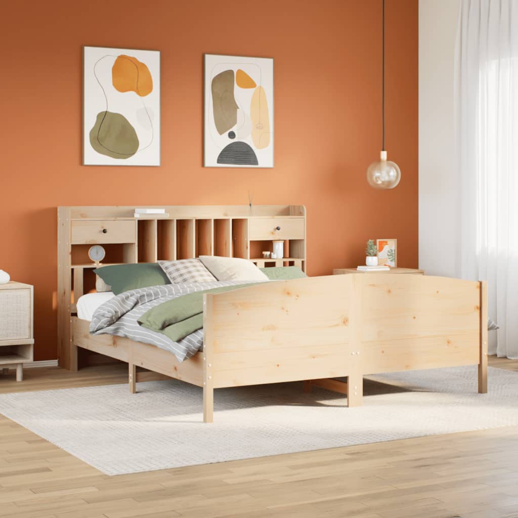 Seng med bokhylle uten madrass 180x200 cm heltre furu