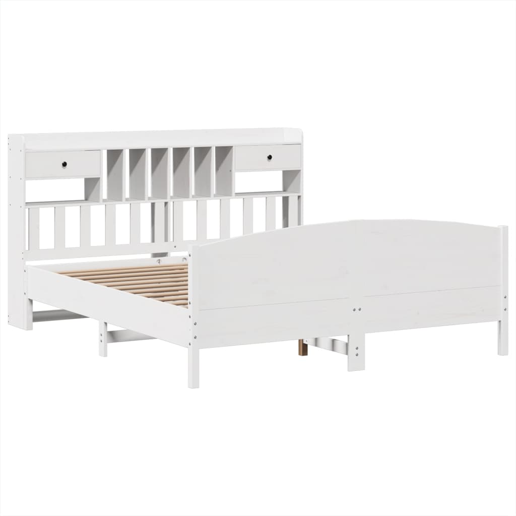 Seng med bokhylle uten madrass hvit 180x200 cm heltre furu