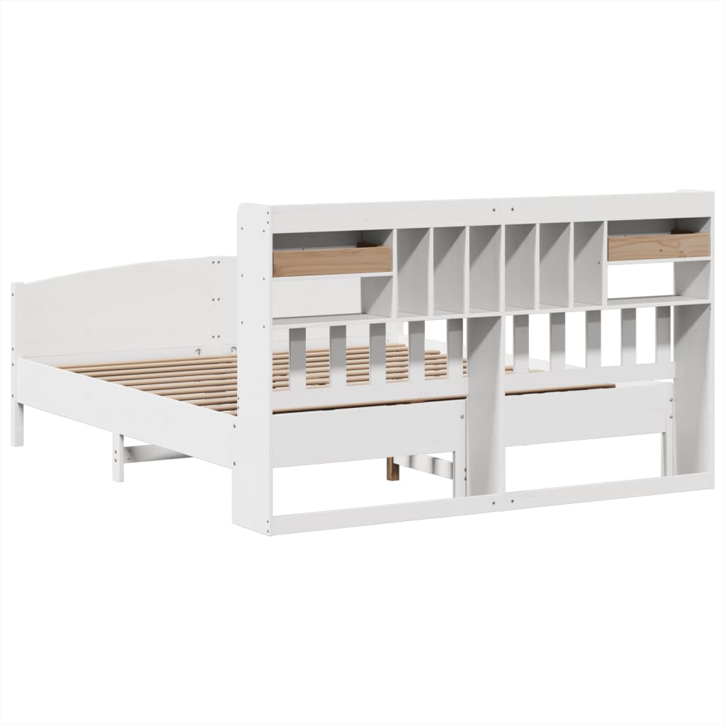 Seng med bokhylle uten madrass hvit 180x200 cm heltre furu