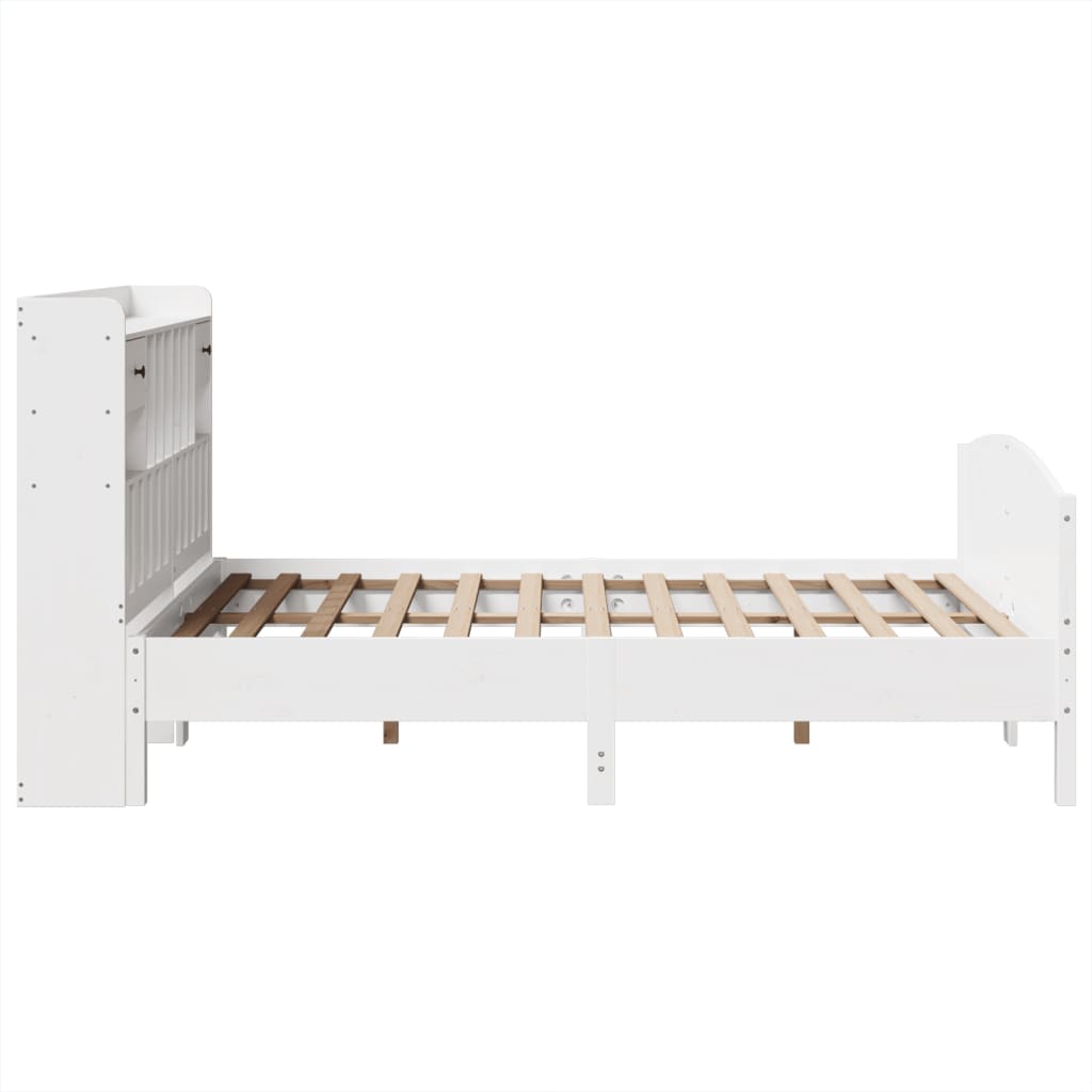 Seng med bokhylle uten madrass hvit 160x200 cm heltre furu