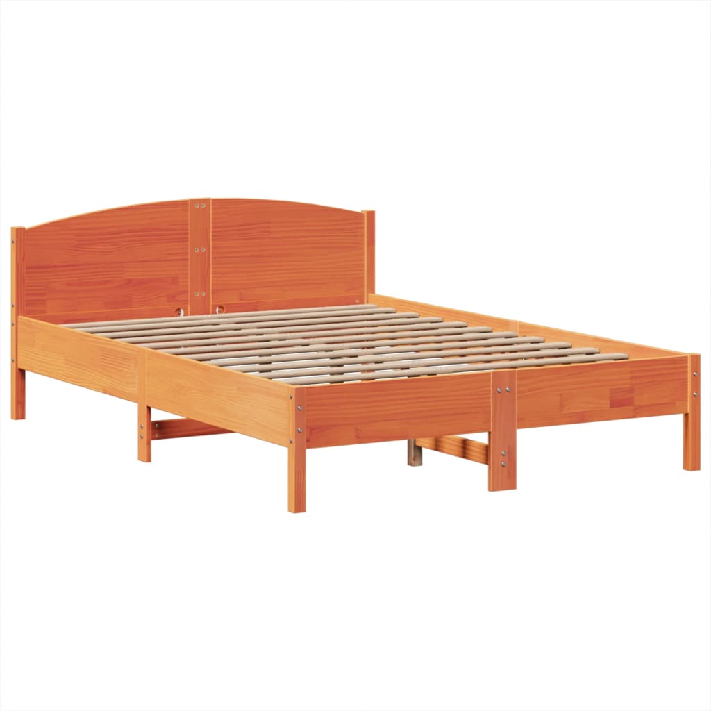Seng med bokhylle uten madrass voksbrun 160x200 cm heltre furu