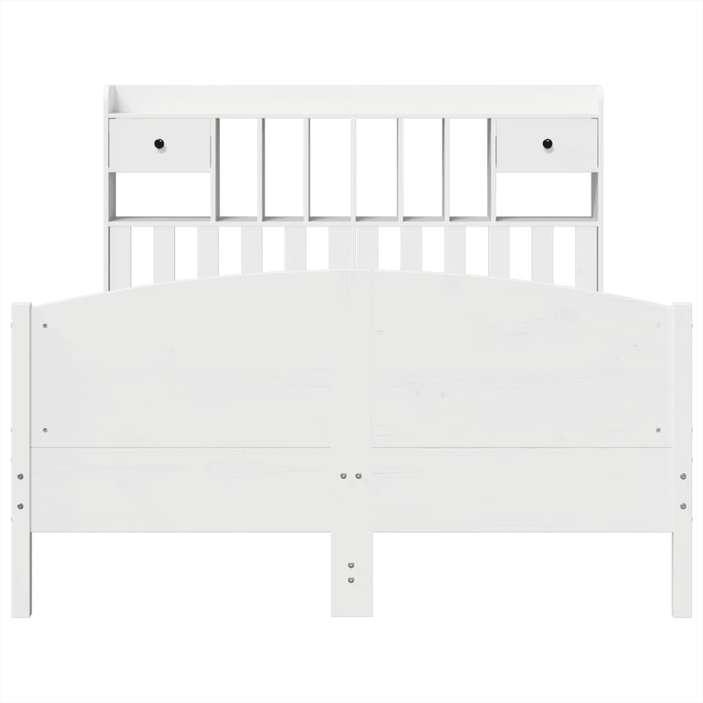 Seng med bokhylle uten madrass hvit 140x200 cm heltre furu