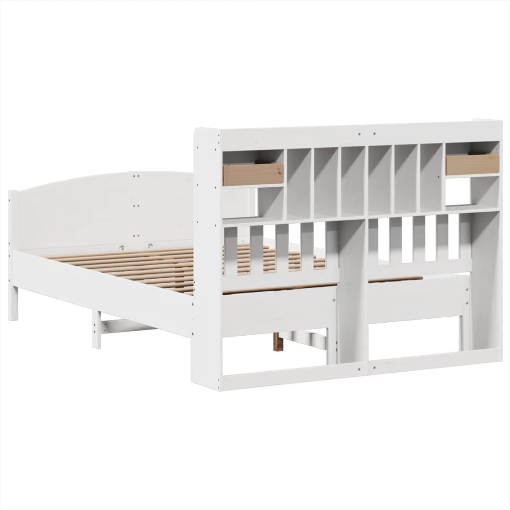 Seng med bokhylle uten madrass hvit 140x200 cm heltre furu