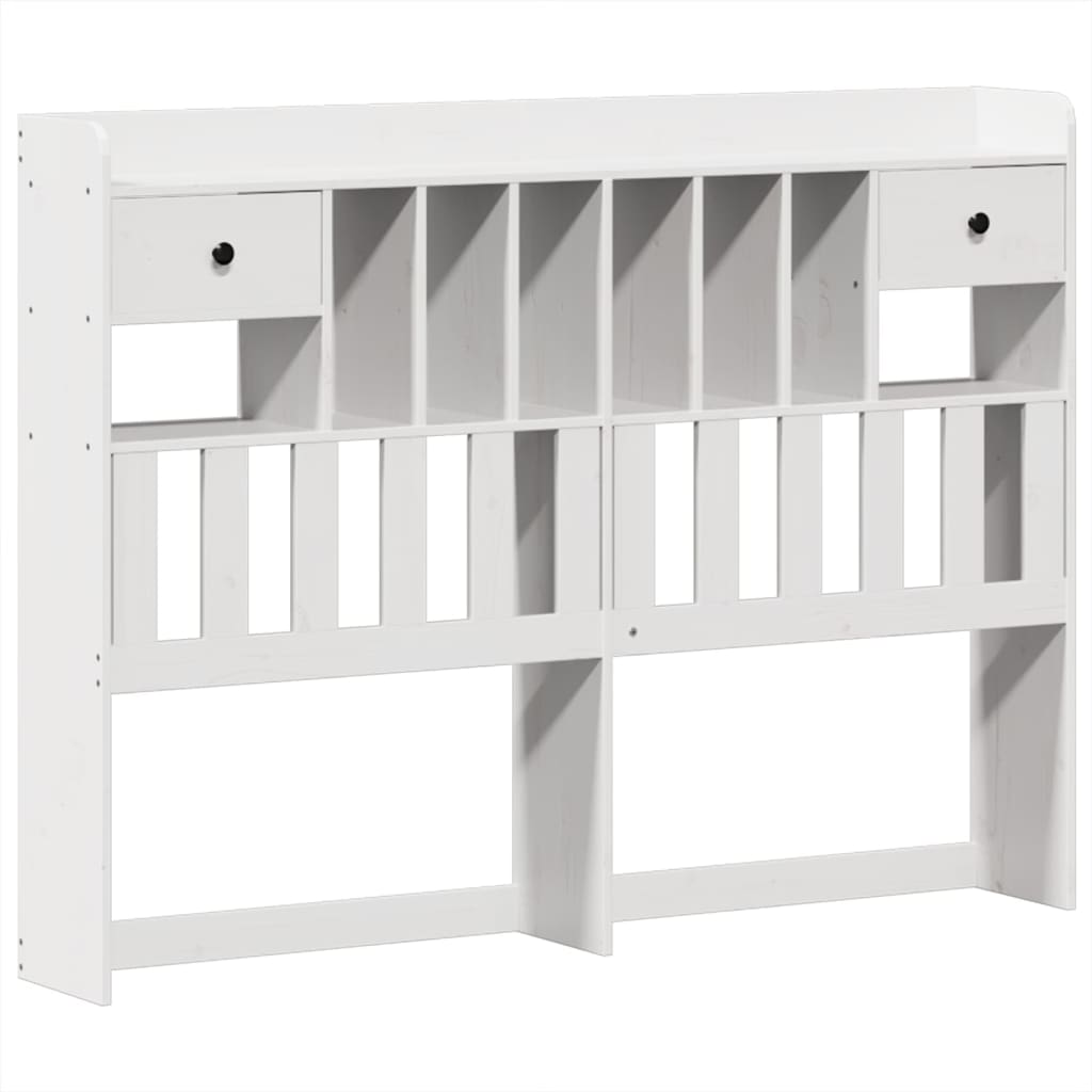 Seng med bokhylle uten madrass hvit 140x200 cm heltre furu