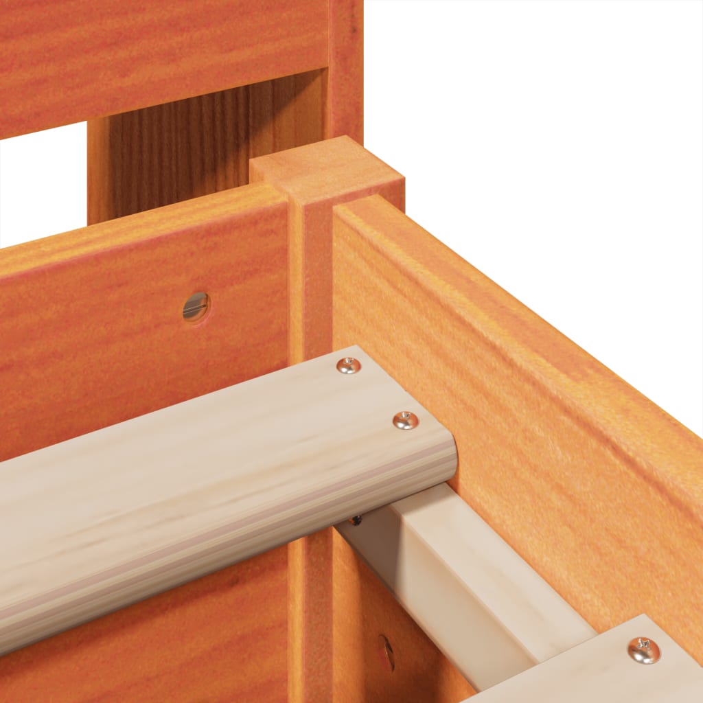 Seng med bokhylle uten madrass voksbrun 140x190 cm heltre furu