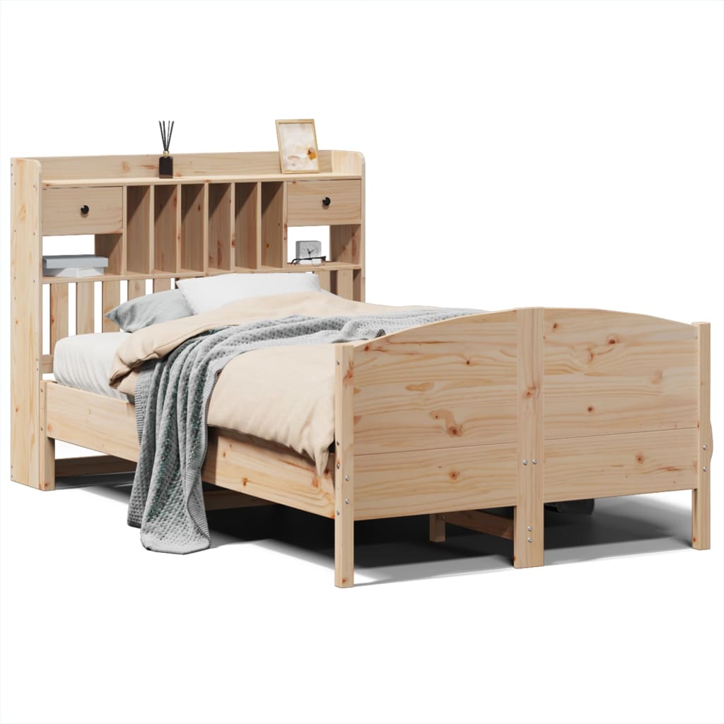 Seng med bokhylle uten madrass 135x190 cm heltre furu