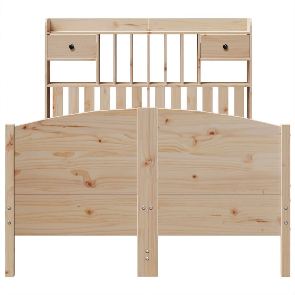 Seng med bokhylle uten madrass 135x190 cm heltre furu