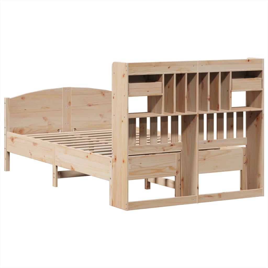 Seng med bokhylle uten madrass 135x190 cm heltre furu