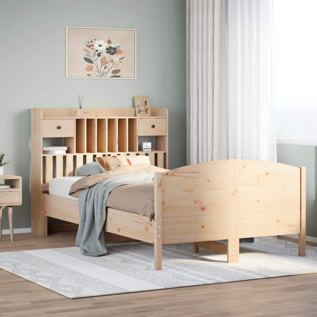 Seng med bokhylle uten madrass 135x190 cm heltre furu
