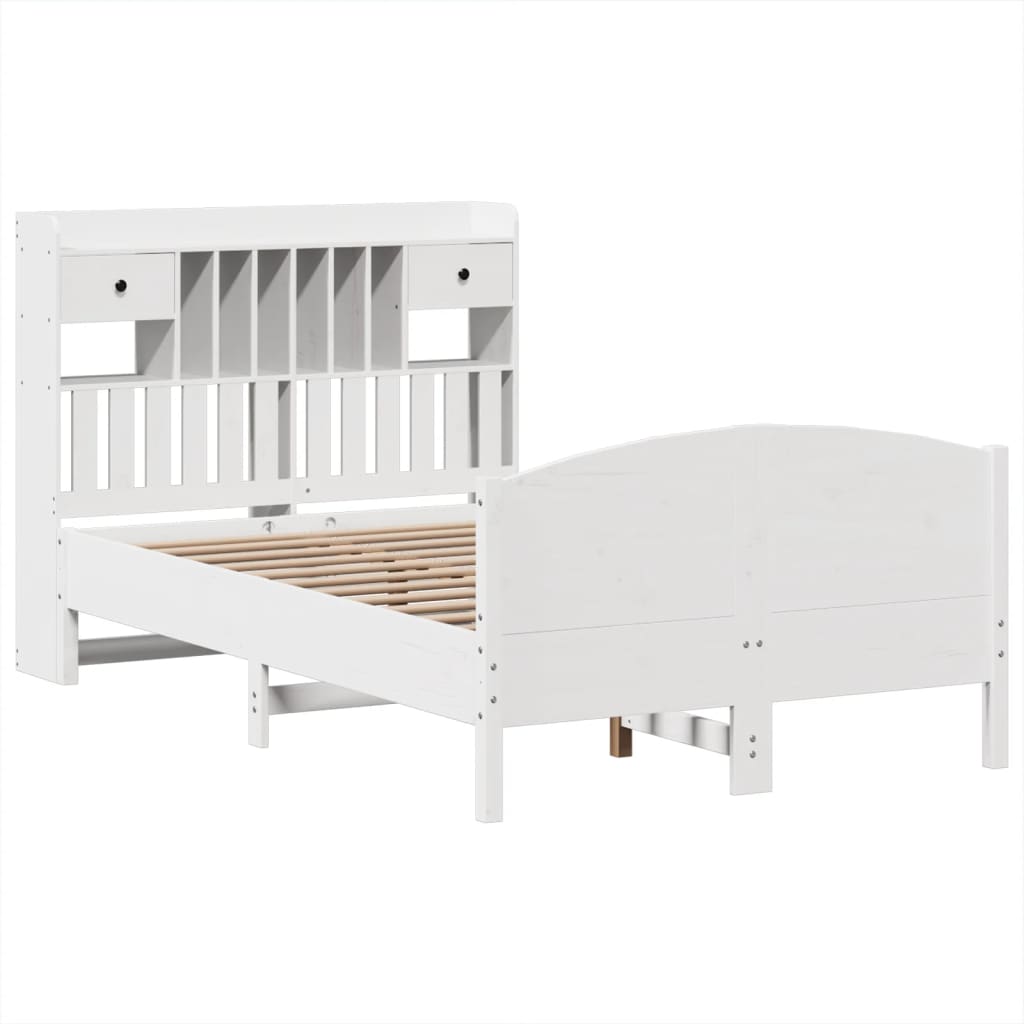 Seng med bokhylle uten madrass hvit 135x190 cm heltre furu