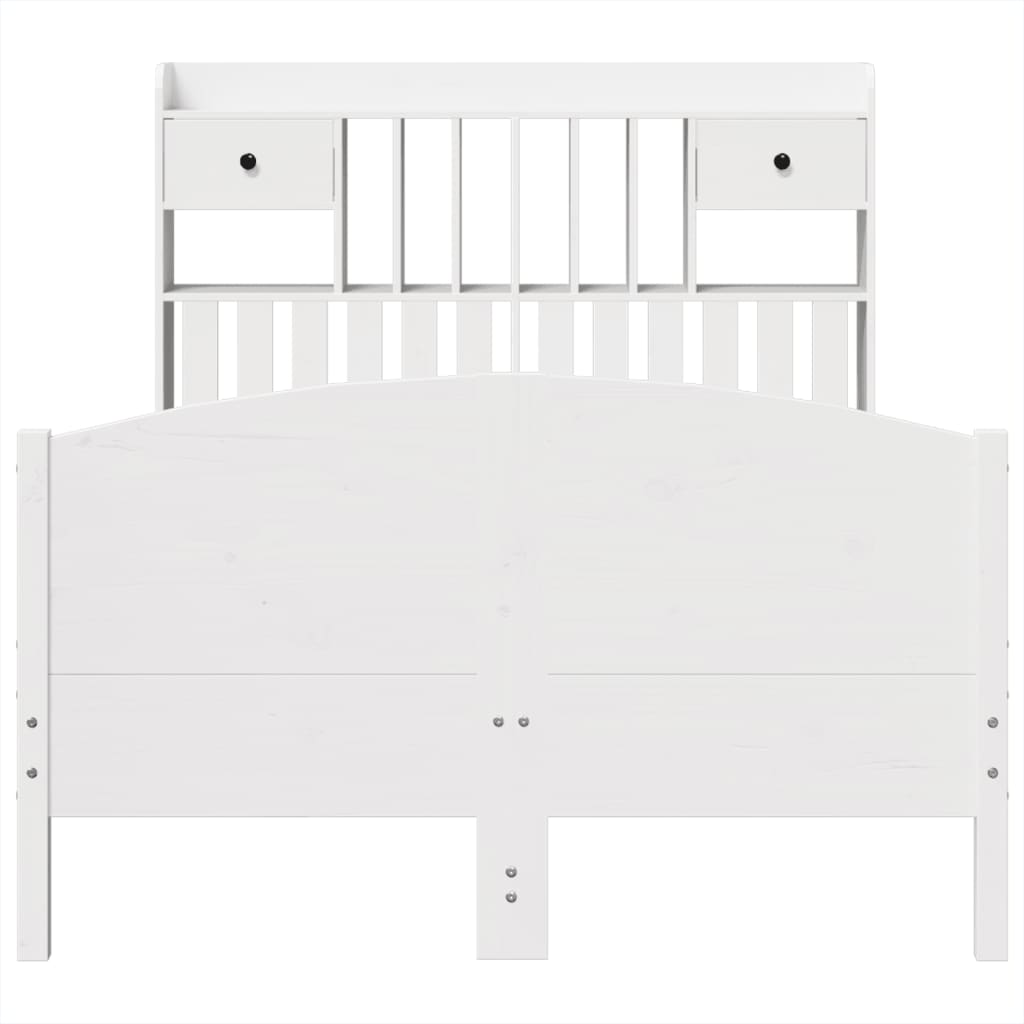 Seng med bokhylle uten madrass hvit 135x190 cm heltre furu