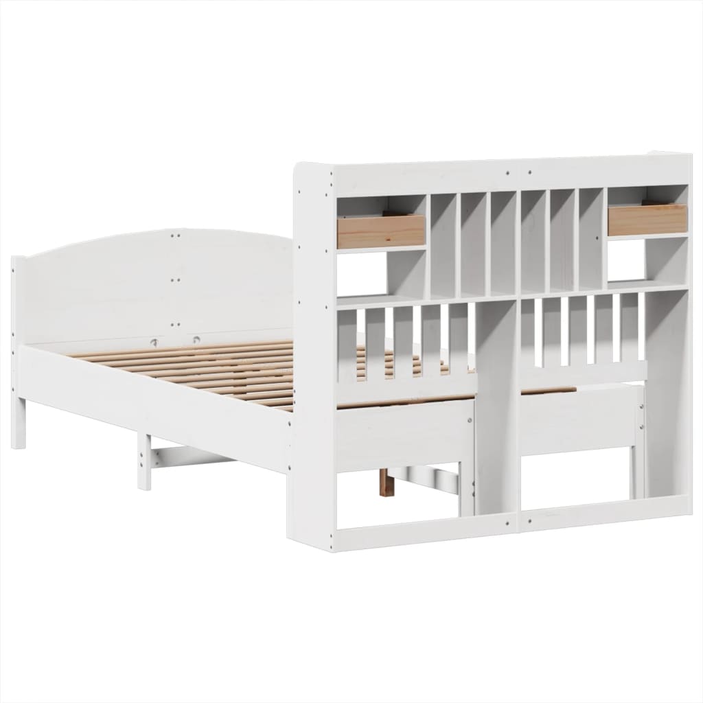 Seng med bokhylle uten madrass hvit 135x190 cm heltre furu