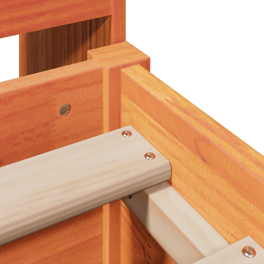 Seng med bokhylle uten madrass voksbrun 135x190 cm heltre furu