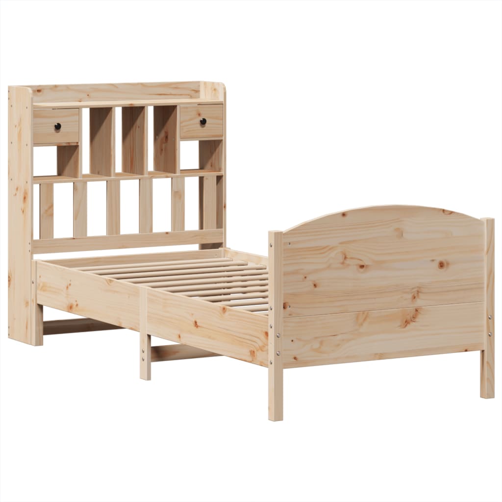 Seng med bokhylle uten madrass 100x200 cm heltre furu