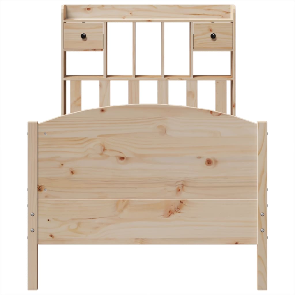 Seng med bokhylle uten madrass 100x200 cm heltre furu